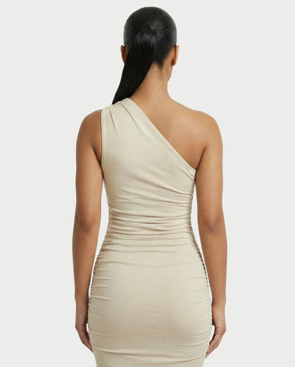 HANIMA One-Shoulder Ruched Maxi Dress